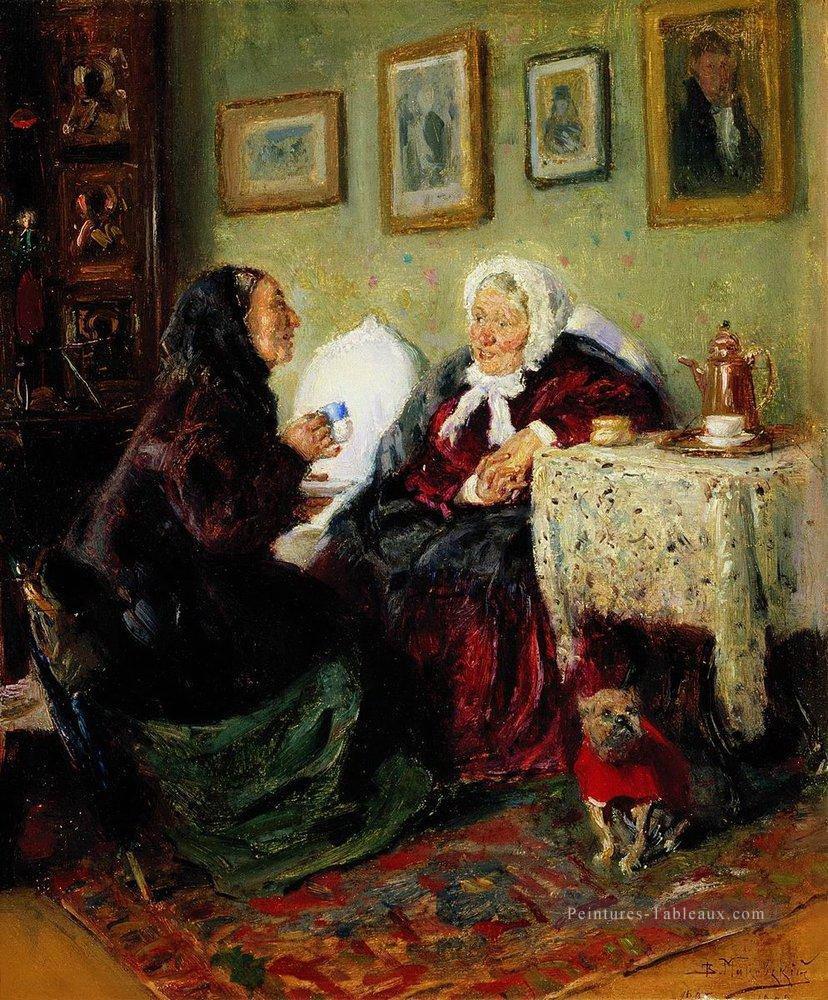 tete a tete 1909 Vladimir Makovsky russe Peintures à l'huile